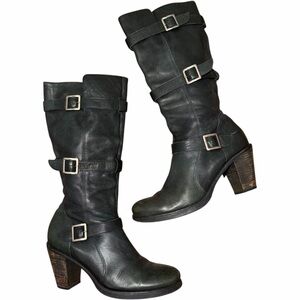Y2K Vintage Belted Genuine Leather Via Spiga Mid-Calf Heeled Boots